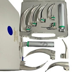 ORIGNAL FIBER OPTIC MAC LARYNGOSCOPE SET WITH 5 BLADES 1 HANDLES AND A BEAUTIFUL CASE. FIBER OPTIC LARYNGOSCOPE BLADE...