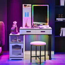 Touch the button to light up the mirror, long press to adjust the brightness on each color lighting mode. The RGB light...