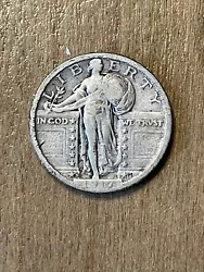 1917S(Type 2) Standing Liberty Quarter F. Attractive better date coin with full outline of shield and sharp detail on...