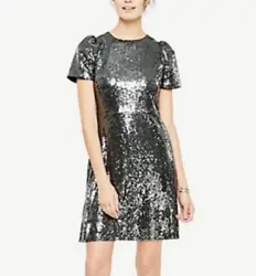 All Over Pewter Sequin Dress. ANN TAYLOR Dress. CONDITION: Very Good Clean Condition. Flattering A Line Silhouette....