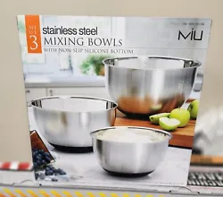 Set of 3 Miu Stainless Steel Mixing Bowls with Non-Slip Silicone Bottom-3 Sizes.