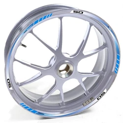 Kits Liseret Pour jantes Silver Supermotard DRD 50 Bleu, à ses deux roues sur les deux côtés. Des couleurs...