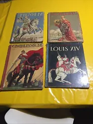 Anciens Livres Scolaires lot :Charlemagne.Louis XIV ,Richelieu et Henri IV; état d’usage ; pages de garde...