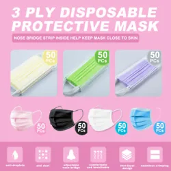 [50 PCs] 3-PLY DISPOSABLE FACE MASK DUST FILTER SAFETY PROTECTION NON-WOVEN. DISPOSABLE FACE MASK - Great for daily...