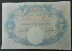 Billet 50 francs BLEU et ROSE 25.10.1917, fayette F14.30. belles couleurs, état de circulation.