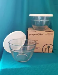 NEW Pampered Chef 3-Cup Glass Prep Bowl Set.  Includes two bowls with lids.  I have included the following product...