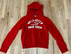 Hollister wave crew men’s small red hoodie￼. Has stains on the back of left arm as shown in pictures and on the...