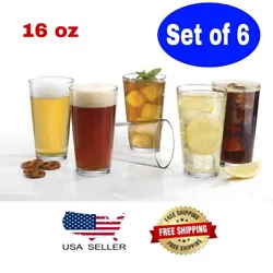 16 oz. PINT GLASSES set of 6 classic beer glasses.PREMIUM GLASS – This high quality, crystal clear highball cocktail...