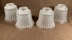 Lot of 4 Matching Set Antique Frosted Etched Original Art Deco Arts Crafts Glass Lamp Light Shade fit a 2 1/4