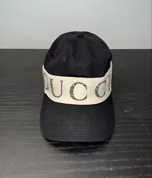 Gucci Rare Gabardine Headband Baseball Cap Hat Logo Black Sz Large 59.