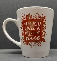 Pumpkin Spice & Everything Nice 12 oz. Coffee MugFall, Autumn Coffee CupWhite With Harvest OrangeSame graphics on both...
