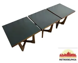 This listing is for a set of three Mid-Century Modern Crisscross Walnut Side Tables. Featuring laminated square tops,...