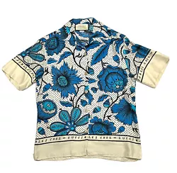Gucci Short Sleeve Silk Shirt Womens Size 36 Blue & Ivory Floral Print Button Up Antoinette Poisson.This shirt is...