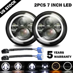 2 x 7 Inch Round LED Headlights Halo DRL Angle eyes Turn Signal Light For Jeep Wrangler 2007-2018 JK    Notice: Please...