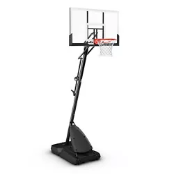 This portable system gets its stability from a 34-gallon base equipped with two wheels. Backboard Size: 54