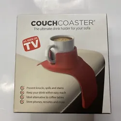 CouchCoaster Ultimate Drink Holder for Sofa RED Soda Beer Coffee Holds Remotes. It has an adjustable holder and...