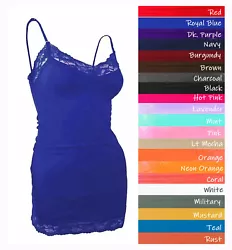 Bozzolo Lace Trim Tank Top w/ Adjustable Spaghetti Strap. No built-in bra , Form fitting female top. Size Guide: S(US...