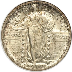 1917 Standing Liberty Quarter Ty 2 AU58, ANACS 25c C00064170