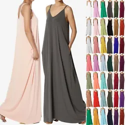 Casual Beach V-Neck Draped Soft Jersey Cami Long Maxi Dress With Pocket. Maxi Length, relaxed fit, two hand pockets....