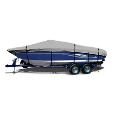 17. 5L O/B premium trailerable bass fishing boat cover includes a sewn in motor hood. Boat cover color: Gray Color....