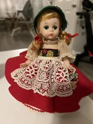 Vintage Madame Alexander Swedish Doll with Stand - 8 inch - Red Dress.