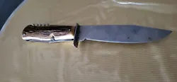 Couteau de chasse marque l éclair  Multilames dans son étui  Manche cerf knife, messer.