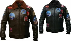 TOP GUN JACKET TOM CRUISE FLYING MAVERICK BROWN MOTORCYCLE LEATHER BOMBER JACKET. Material : 100% Leather & Faux...