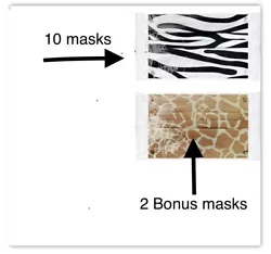 12 PCS Kids Children Animal Print 3-Ply Disposable Face Mask Earloop Mouth Cover. Zebra and Giraffe!