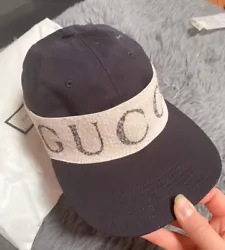 Gucci Unisex Black Canvas White Headband Cabardine Baseball Hat S/57CM 492545 1077. Condition is 