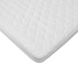 The waterproof fitted portable/mini size fitted mattress cover has a top layer of 100% cotton all over quilted pattern...
