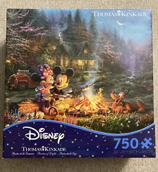 Disney Thomas Kinkade Minnie & Mickey Sweetheart Campfire 750 Piece Puzzle NIB.