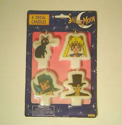 Set of 4 Sailor Moon decal candles includes Sailor Moon, Luna and Tuxedo Mask. Candles are 2-3/4