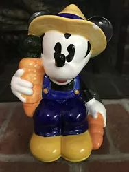 Disney Mickey Mouse Farmer w/ Carrots Treasure Craft Cookie Jar.   Top of jar has a chip on straw hat that could be...