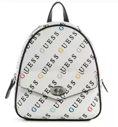 Brand New  GUESS Womens Logo Print Small Backpack Bag Handbag Purse - White/Multi NWT  Ships in Priority Box!