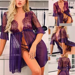 This babydoll lingerie nightie dress features v neck, flare sleeve, and open front. You can wear it as a babydoll...