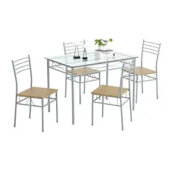 Looking for a modern exquisitedining table for daily use?. Glass table top with shelf below the top. Four MDF chair top...