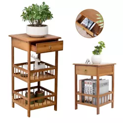 Nightstand Bamboo End Table W/Drawer and Storage Shelf Multipurpose for Bedroom Living Room Bathroom Home Furniture...