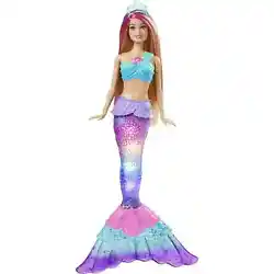 Doll cannot swim or stand alone. Colors and decorations may vary. Barbie dolls fantasy look is complete with rainbow...