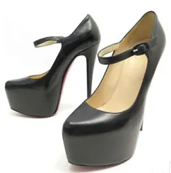 ❤️ Christian Louboutin Lady Daf Platform Black Leather Heels Size 35.5