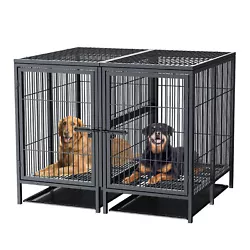 Giant Pet Dog Cage Heavy Duty Metal Kennel Double Door with Removable Divider.