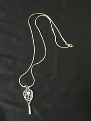 Tennis Racquet Necklace - Sports - Silver - measures approximately 15.5