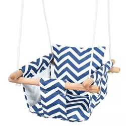 Color: Blue+White  Material: 100% Cotton Canvas, Beech Wood, PE Rope  Overall Dimension: 16