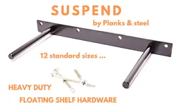 Custom heavy duty floating shelf hardware solid steel rods and back plate. 1-1/4