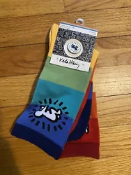 Keith Haring 2 Pack Pride Crew Socks with Enamel Pin Mens Size 10-13 White Color New Sealed Box.