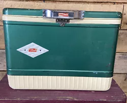 Vintage Coleman MAG LOCK Cooler Ice Chest Metal Diamond Logo Green. Shipped UPS Ground Very Good Vintage Condition...