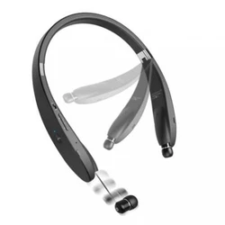 Neckband Wireless HiFi Sound Headset w Retractable Earbuds Headphones Earphones Hands-free Mic [Folding] [Black]....