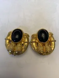 Vintage gold / black horseshoe clip on earrings. Very good condition 1” x 1 1/4” very well custom made