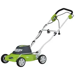 Greenworks lawn mower is suitable for mid-sized yards and lawns. Corded lawn mower. Electric-powered lawn mower has an...