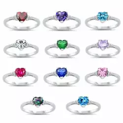 This sterling silver ring features a beautiful heart-shaped Cubic Zirconia (CZ) stone of various colors at center and...