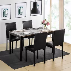 5Pcs Dining Set Kitchen Table Set Dining Table and 4 Leather Chairs.